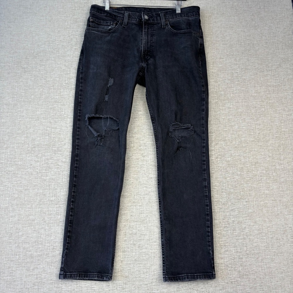 Levis 511 Mens 34x30 Jeans Fuzzy Faded  Black Distressed Denim Ripped Leg Pants